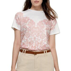 Womens Lace Printed Short Sleeve T Shirts Crew Neck Loose Blouses Tee Shirts